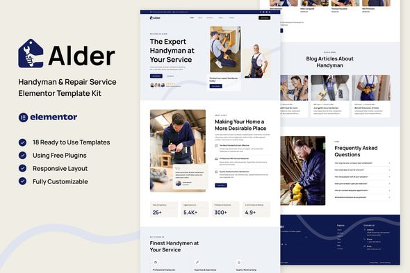 Alder – Handyman and Repair Service Elementor Template Kit